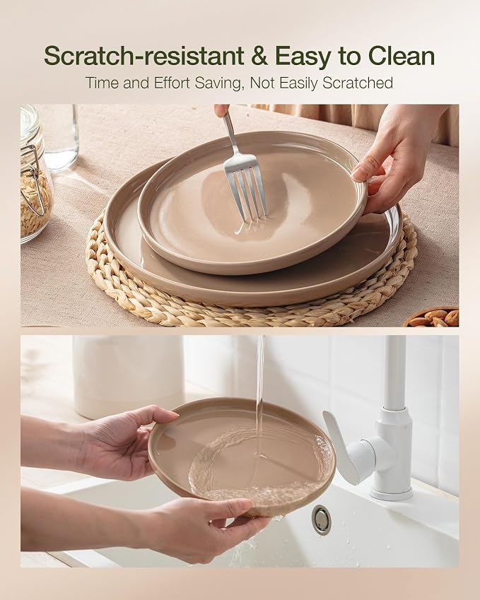 Famiware Milkyway 12-Piece Stoneware Dinnerware Set, Cinnamon Brown | Plates - Image 7