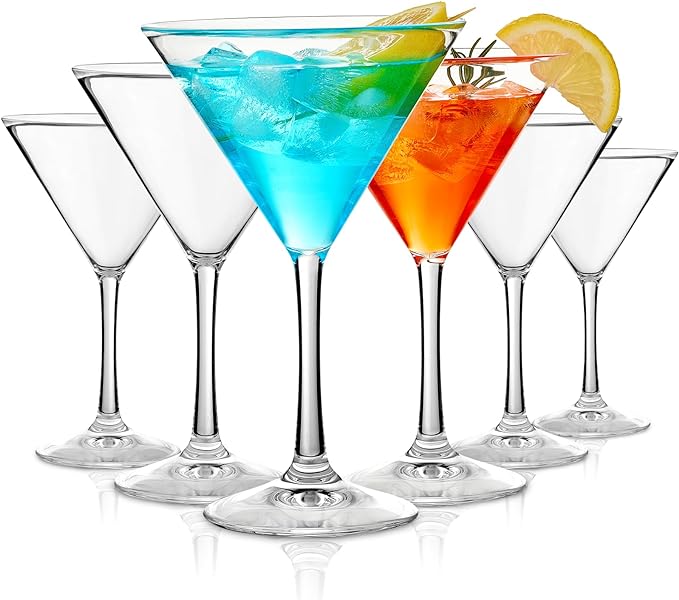 Unbreakable Martini Glasses Set of 6, 10 oz Plastic Martini Cocktail Glasses by Hlukana