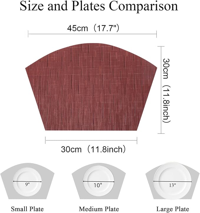 SHACOS Small Round Table Placemats Set of 4 Wedge Placemats Burgundy Red Heat - Image 3
