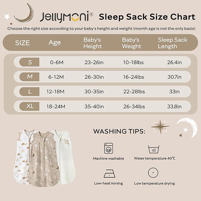 JELLYMONI Baby Sleep Sack 12-18 Months Wearable Blanket for Baby, 100% Cotton 2 Pack Infant Toddler Sleeping Sack Lightweight Soft 2-Way Zipper Sleepsack