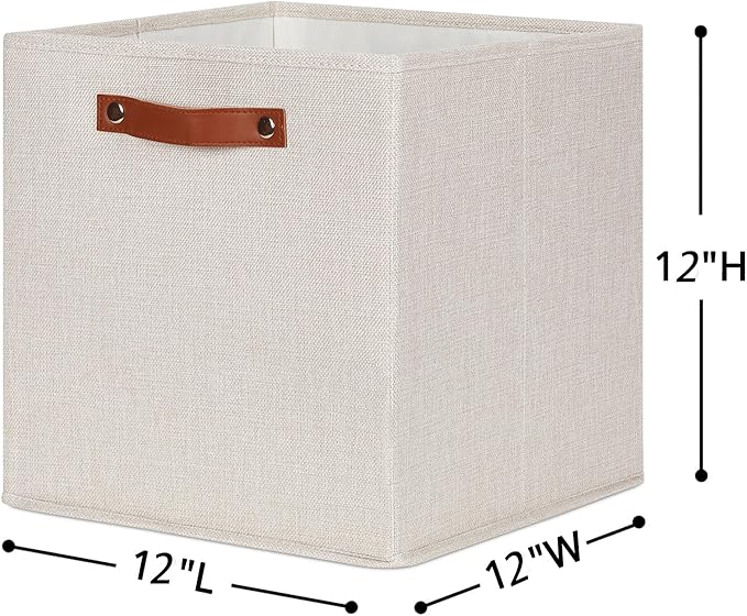 HNZIGE Fabric Storage Cubes Set of 4,12 x 12 Storage Baskets,Cloth Storage Bins for Organizing with Handles,Closet Baskets for Organizing Home Nursery(Gream)