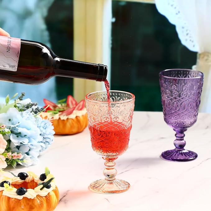Eaasty Wine Glasses Set of 6 Vintage Goblet 9 oz Vintage Colored Glass Goblet - Image 4