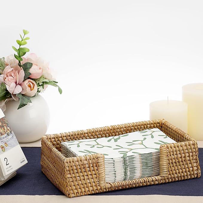 Sumnacon Napkin Holder Rattan Guest Towel Holder Tray - Image 2