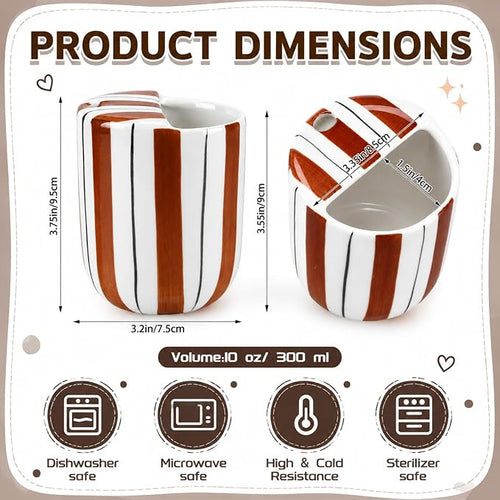 1 Pcs Ceramic Mug with Sip Hole 10 oz Novelty Brown Black Striped Coffee Mug - Image 2