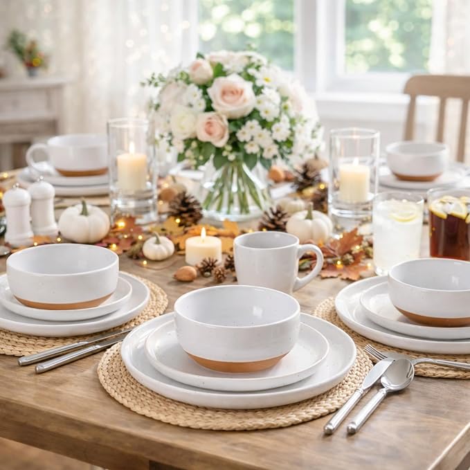 AmorArc Dinnerware Sets for 8, 24 Pieces Ceramic Plates and Bowls Set | Scratch - Image 8