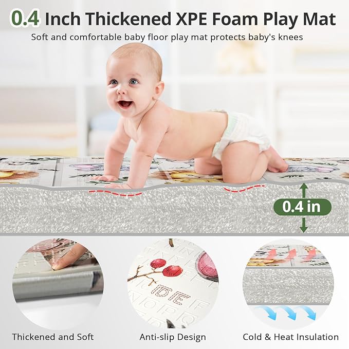 79 x 71 Foldable Large Play Mat for Babies, Non Toxic Foam Play Mat, Thick & Waterproof Baby Playmat for Floor, Anti-Slip Baby Playpen Mat for Toddlers