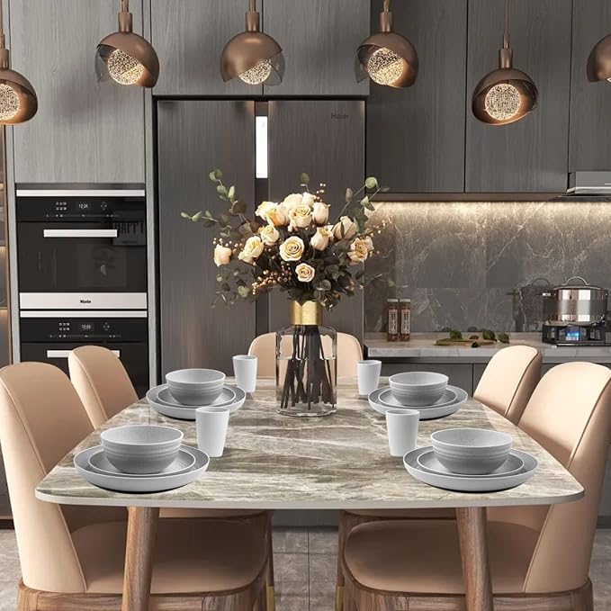 32Pcs Grey Wheat Straw Dinnerware Sets, Unbreakable Dish Set - Image 8