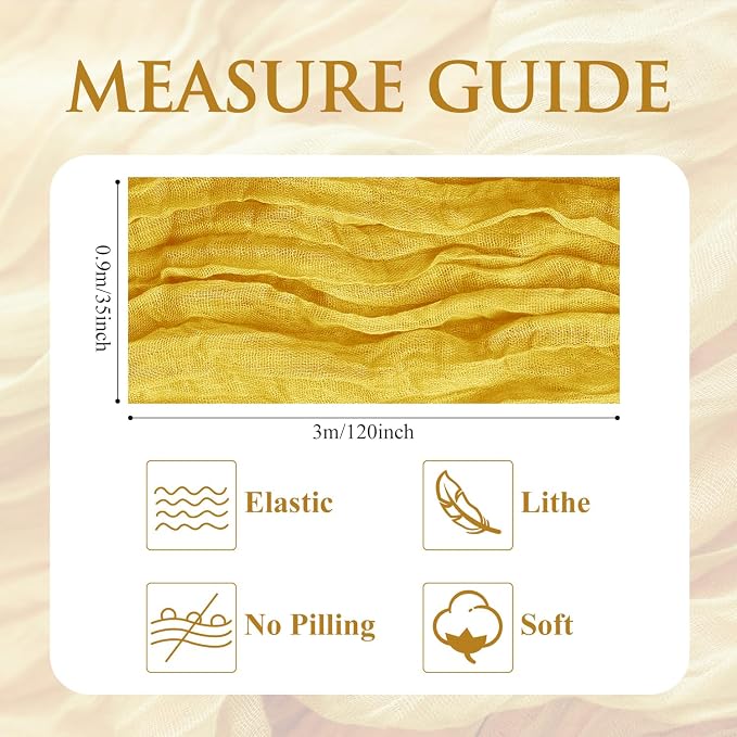 Cheesecloth Table Runner 10FT 2Pcs Gold Boho Gauze Rustic Sheer Runners | - Image 2