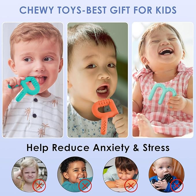 ERKOON Sensory Chew Toys for Autistic Children, 4 Pack Silicone Chewy Tube Oral Motor Tools for Sensory Kids with Autism, Biting, ADHD, SPD, Chewies with Special Needs, Teething Sticks Toys