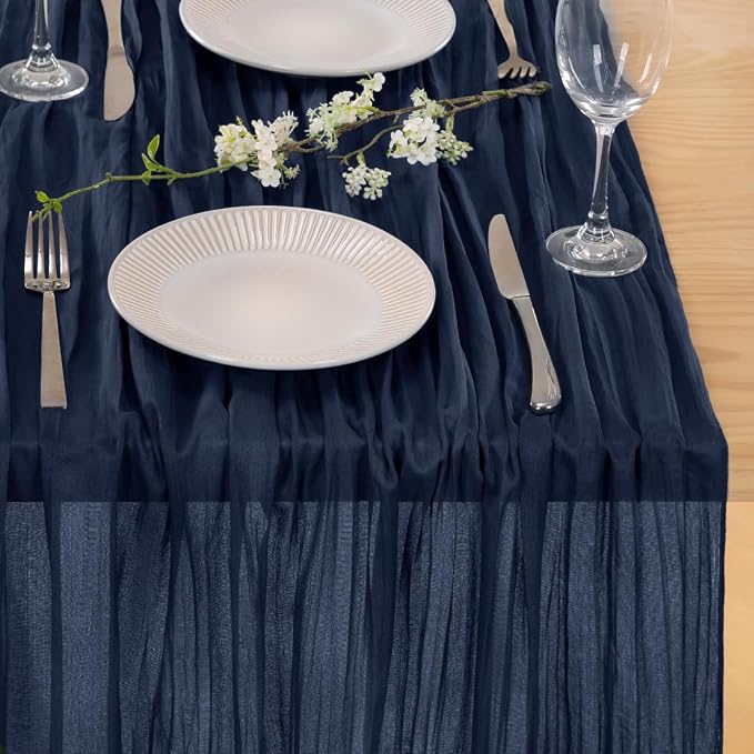 3 Pack Navy Blue Cheesecloth Table Runner 10ft Rustic Outdoor Decor | - Image 4
