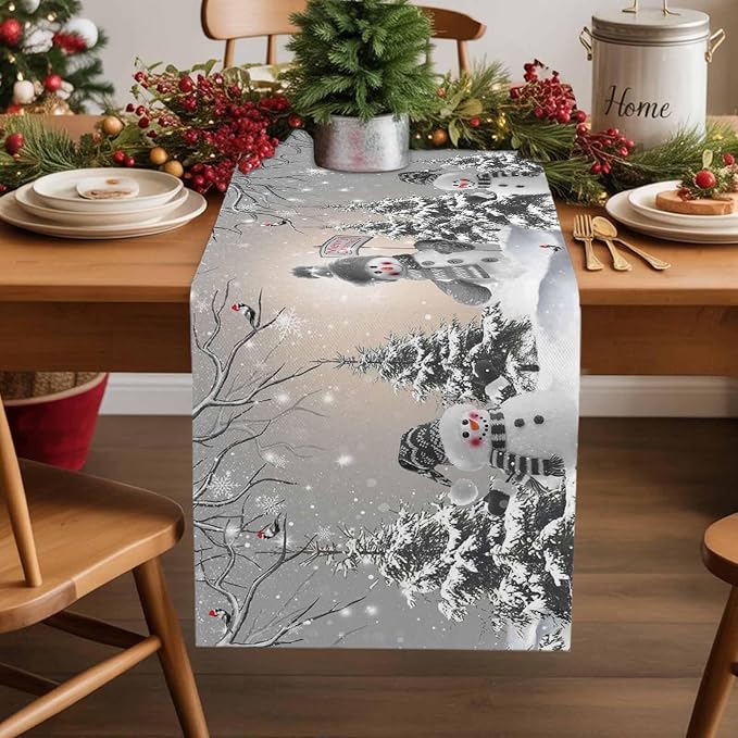 Christmas Snowman Table Runners 70 Inches Long, Cotton Linen Fabric Snowflake - Image 5