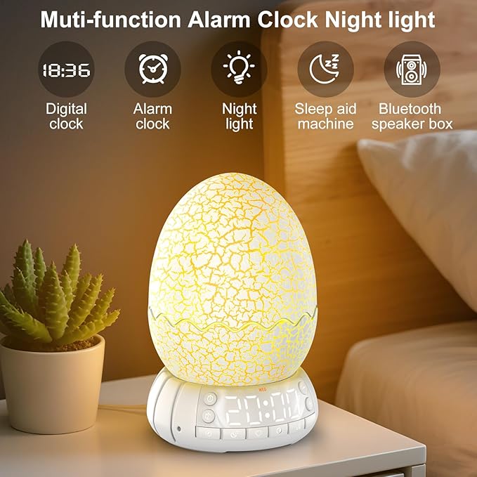 Dinosaur Alarm Clock with Wake Up Light, Digital Clock on Desk + 8 Colors Night Light + 20 Sleep Training Sound + Bluetooth Speaker All in 1 for Kids/Boys/Girls/Adult (Dinosaur)