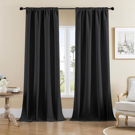 Joydeco Custom Blackout Curtains for Bedroom, Total Blackout Curtains Back Tab & Rod Pocket, Solid Thermal Insulated Window Drapes Luxury Decor for Living Room 1 Panel (Custom Size, Black)