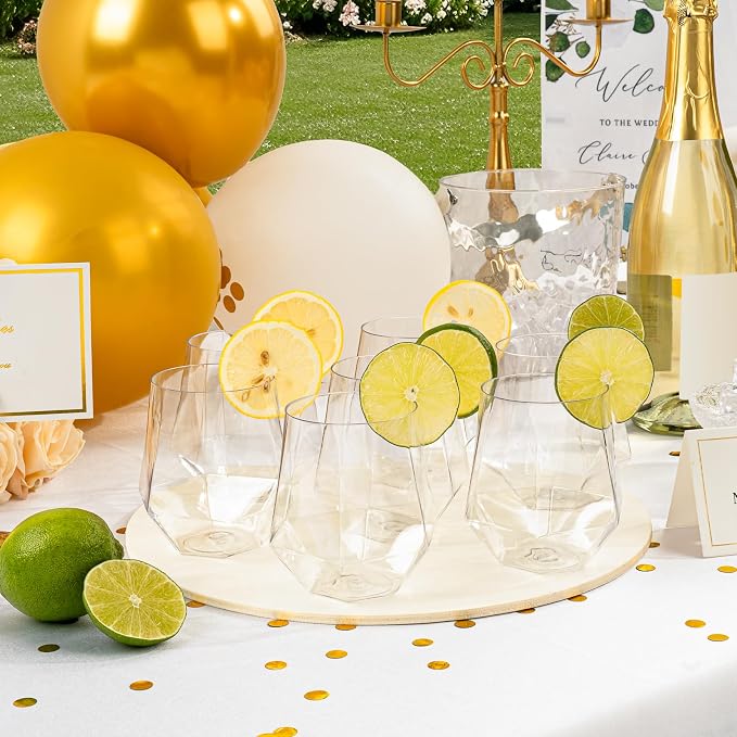 Goodluck 40 PCS 12oz Diamond Stemless Clear Plastic Wine Whiskey Glasses | - Image 7