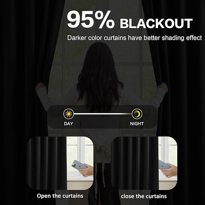 KEQIAOSUOCAI Pinch Pleated Blackout Curtains 96 Inch Long 2 Panels for Bedroom Living Room Thermal Insulated Black Out Window Curtain Pinched Pleat Drape with Hooks (W40 x L96 Inch, Black)