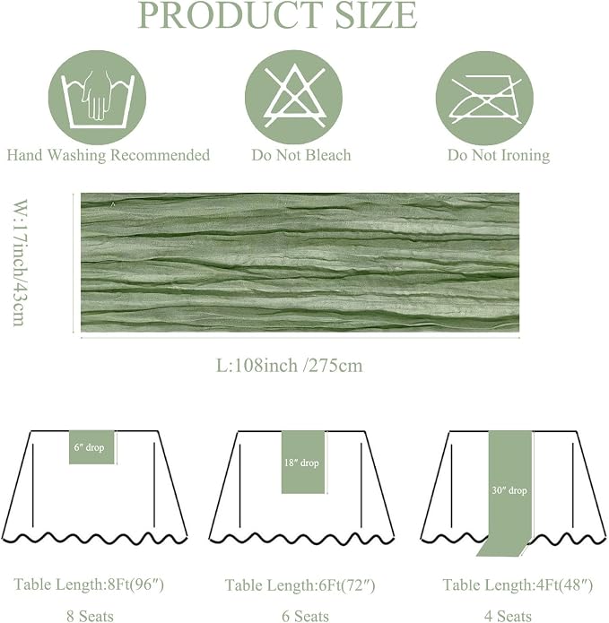 6Pack Sage Green Cheesecloth Table Runner 17x108inch Sheer Table Runner | Sage - Image 3