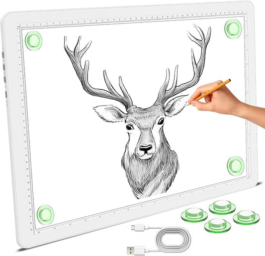 Phylosal Magnetic A3 Light Pad, Super Bright Light Box with Side Button, Diamond Art Light Board, Lightbox for Tracing and Drawing, USB Power Artcraft Light Table for Sketching, Weeding Vinyl (White)
