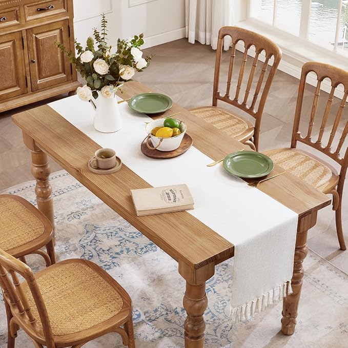 Cotton Linen Table Runner, 13x36 Inch, Off White - Image 6
