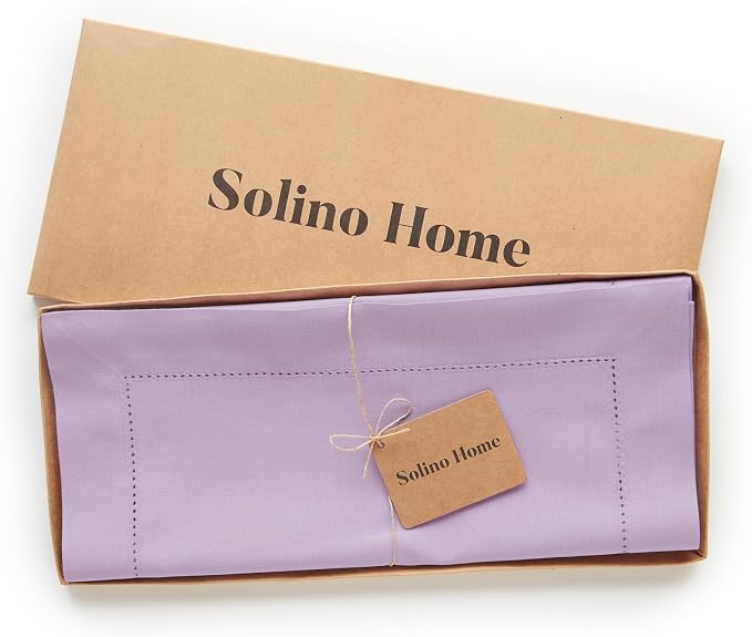 Solino Home Cotton Linen Dining Table Runner Lavender Hemstitch, 14 x 90 in | - Image 4