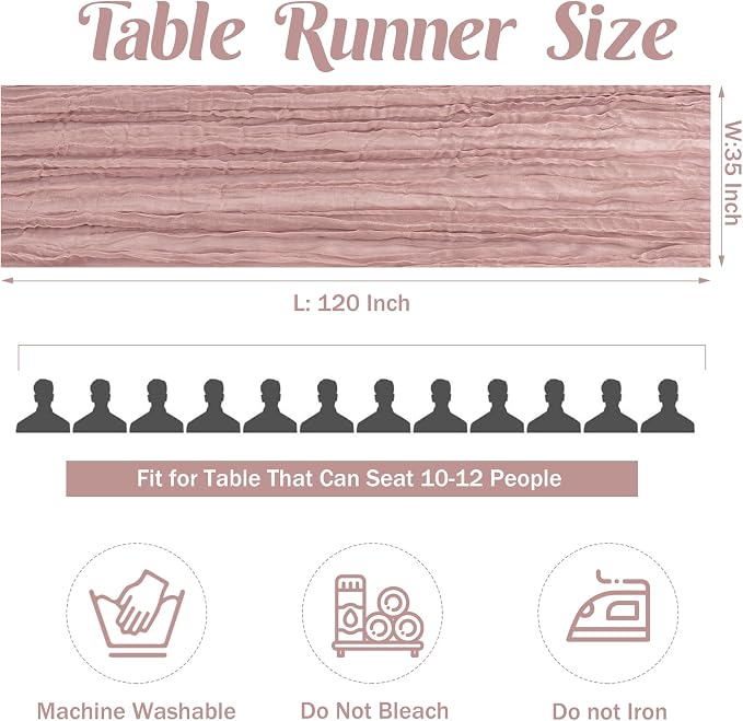 Dusty Pink 10FT Cheesecloth Table Runner Boho Gauze Fabric Table Runner Rustic - Image 3