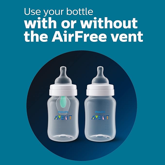 Philips Avent Anti-Colic Bottle with AirFree Vent, 9oz, with Flow 2 Nipples, 1m+, 4pk, Blue, SCY703/24