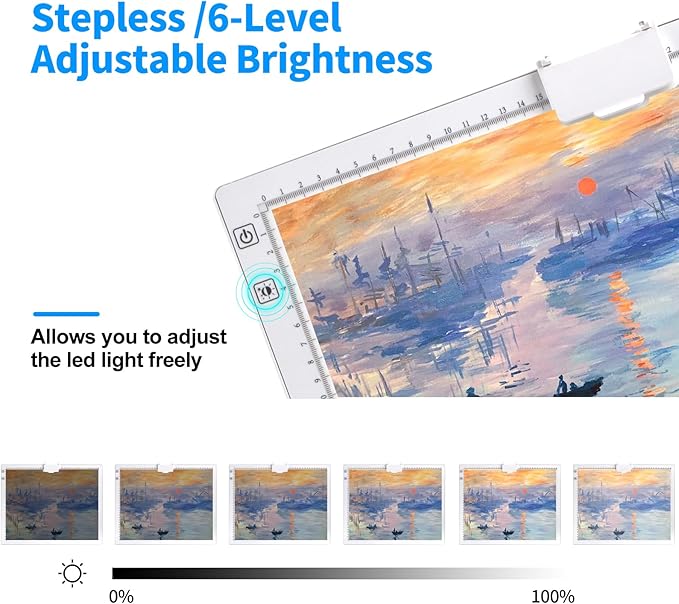 KOBAIBAN Wireless A3 Light Pad with Carry Bag, Foldable Stand, Top Clip, 3 Colors/Stepless/6-level Dimmable Brightness Rechargeable tracing Light Box/Board for Weeding Vinyl, Diamond Painting (White)