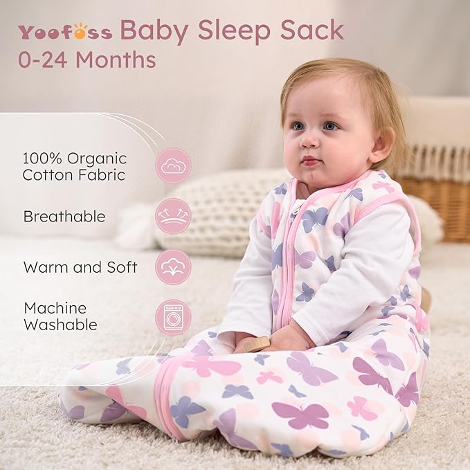 Yoofoss Baby Sleep Sack 18-24 Months, 1.5 Tog Baby Wearable Blanket with 2-Way Zipper, 100% Cotton Organic Fabric Winter Infant Sleeping Sack, Warm Soft Comfy