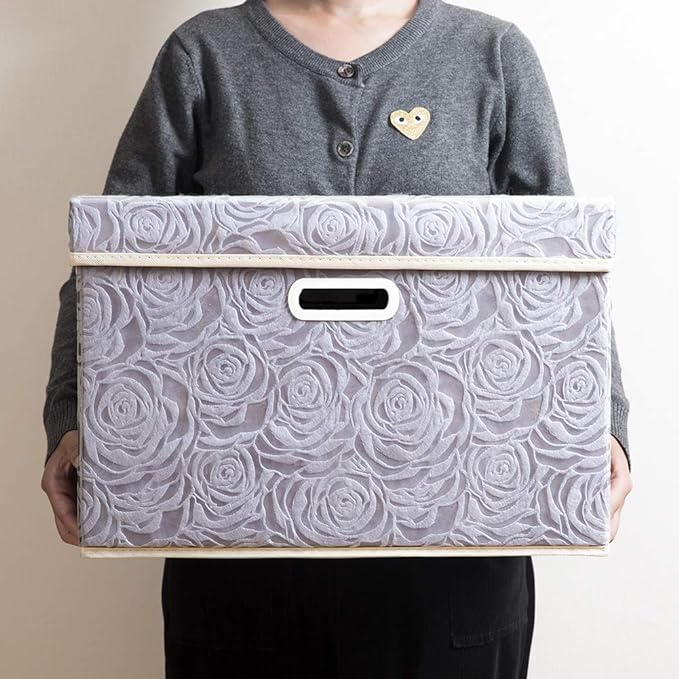 PRANDOM Larger Collapsible Storage Cubes with Lids Fabric Decorative Storage Bins Boxes Organizer Containers Baskets with Cover Handles for Bedroom Closet Living Room 17.7x11.8x11.8 Inch 3 Pack