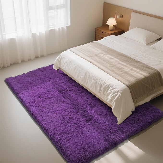 Purple Fluffy Rug Shag Area Rug, 8x10 Area Rugs - Image 3
