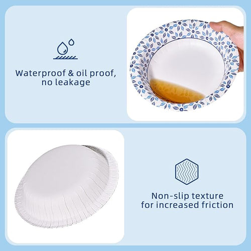 160 Count Paper Bowls 20 oz Soak Proof, Heavy Duty Printed Disposable Bowls Bulk - Image 2
