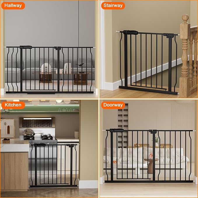 Extra Wide Baby Gate Extra Wide Extra Tall Dog Gates for Stairs Doorways Black Metal Tension Indoor Safety Gates with Pressure Mount 57.5-62 Inch