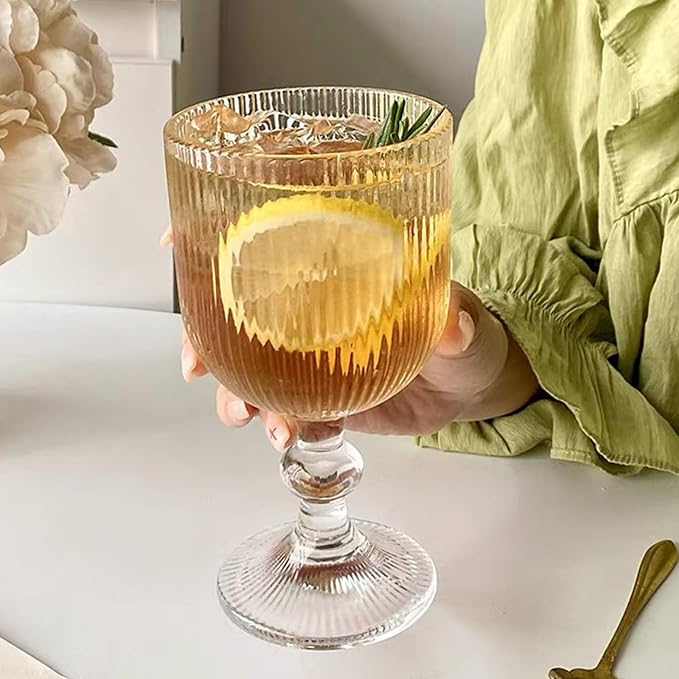 Vintage Wine Glasses Set of 6, 11 Ounces Colored Glass Water Goblets, Unique - Image 4