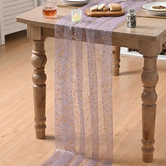 Artoid Mode 10Pcs Grayish Purple Gauze Gold Table Runner 10FT, Glitter Metallic - Image 5
