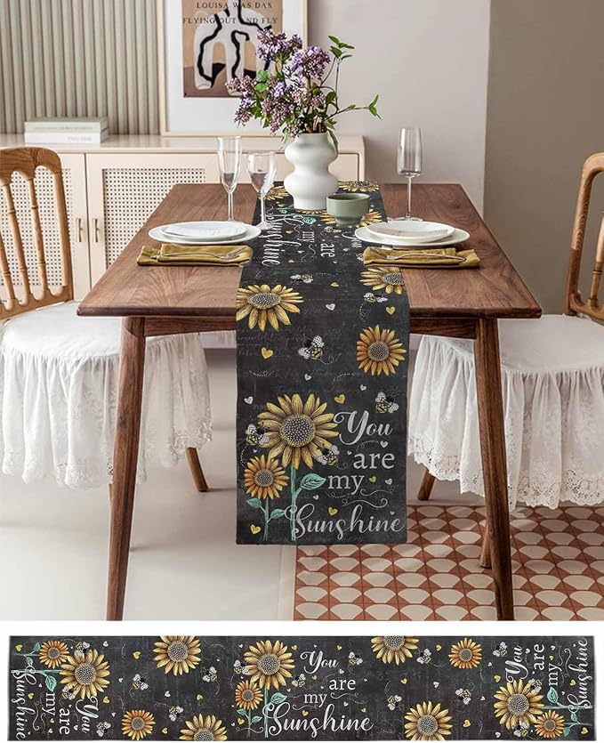 Farmhouse Sunflowers Table Runners 60 Inches Long, Cotton Linen Fabric Table - Image 6