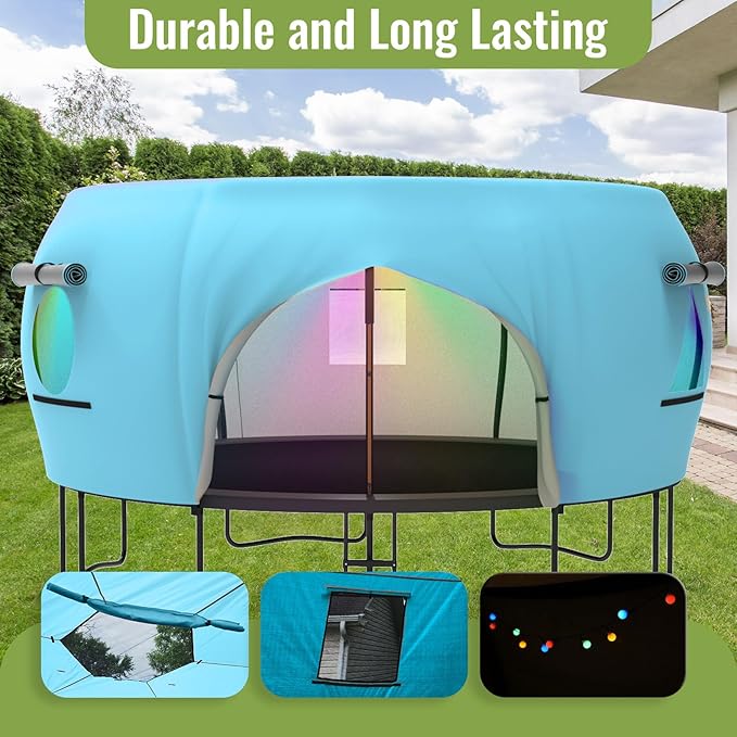 Gardenature 10FT/12FT/14FT Trampoline Tent(Tent Only), Fit Round Trampolines, Shade Cover with LED Light, Outdoor Trampolien Accessories, Anti-Tear, Beige