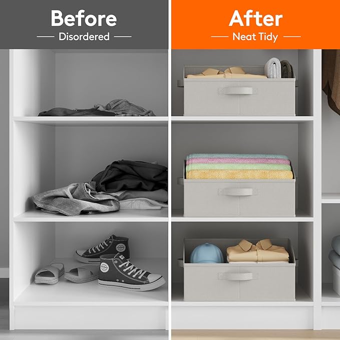 Lifewit Storage Baskets for Shelves, 6 Packs Non-woven Fabric Trapezoid Closet Organizer Bins with Handles, Foldable Clothing Containers Box for Clothes, Toy, Towel, Book, DVD, Hats, Medium-Light Grey