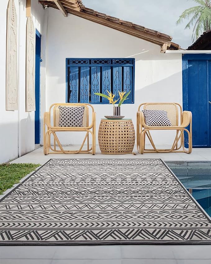 Outdoor Rug Carpet 5x8 ft, Flatweave Textured Outdoor Patio Rug Non Slip Indoor - Image 5