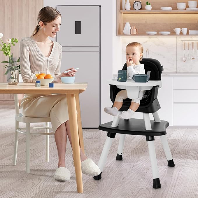 HONEY JOY 8 in 1 Baby High Chair, Convertible Highchair for Babies and Toddlers/Table and Chair Set/Building Block Table/Booster Seat/Stool/Toddler Chair with Safety Harness (Black)