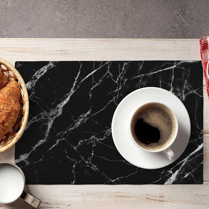 Fiokroo Black with White Marble Placemats Set of 6 Table Mats Table Tableware - Image 5