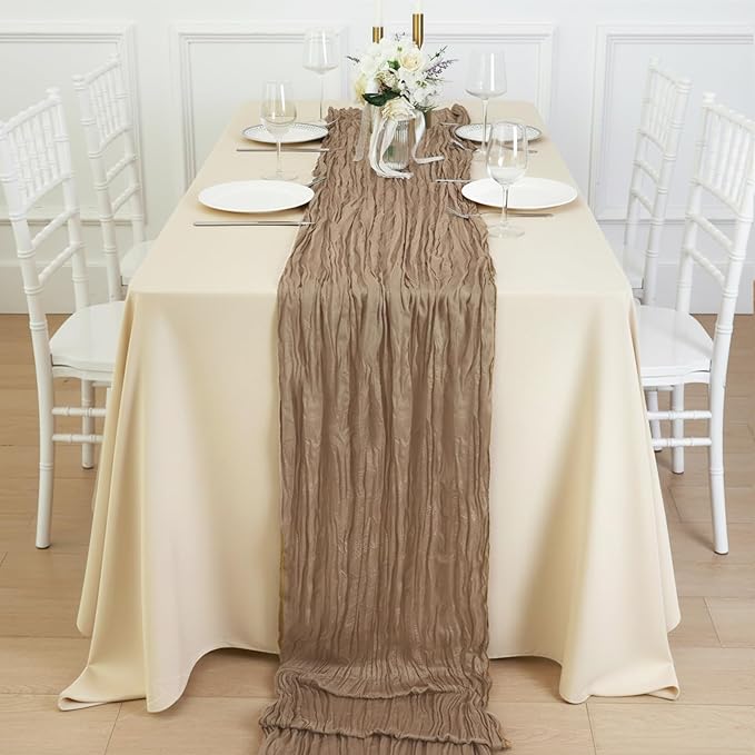 8 Pack Nude Cheesecloth Table Runner 120 Inch Boho Wedding Decor | Cheesecloth - Image 4