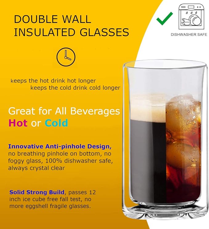 Sun's Tea Double Wall Insulated Glass Tumbler, 16oz Highball Glass Cups - Image 7