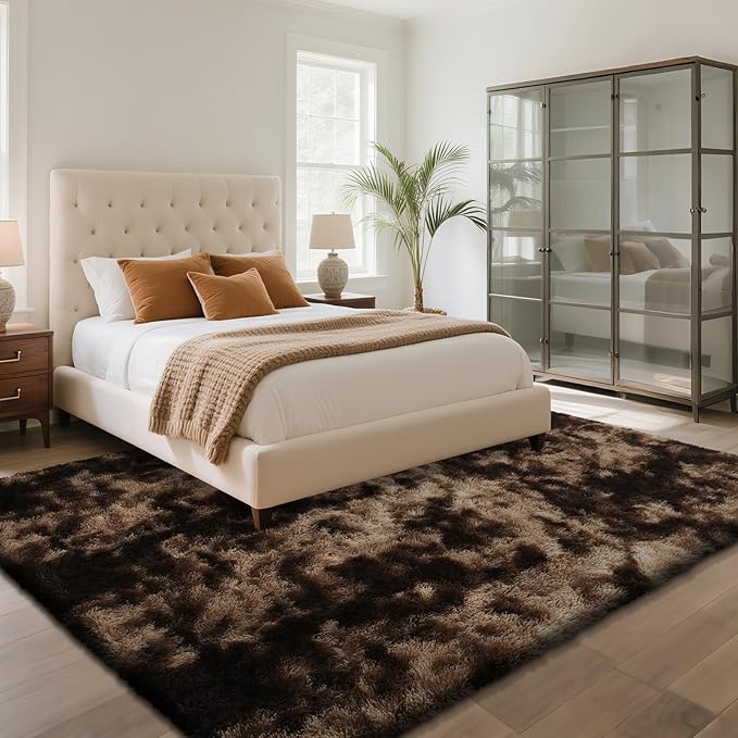 Fluffy Rug Shag Area Rug, Mottling Brown 3x5 Area Rugs - Image 3