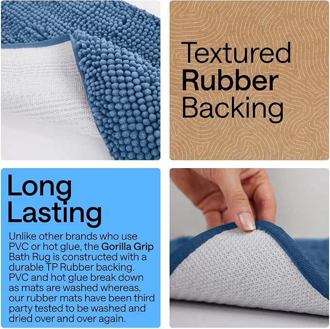 GORILLA GRIP Bath Rug Mat 60x24, Thick Soft Absorbent Chenille, Quick Dry - Image 3
