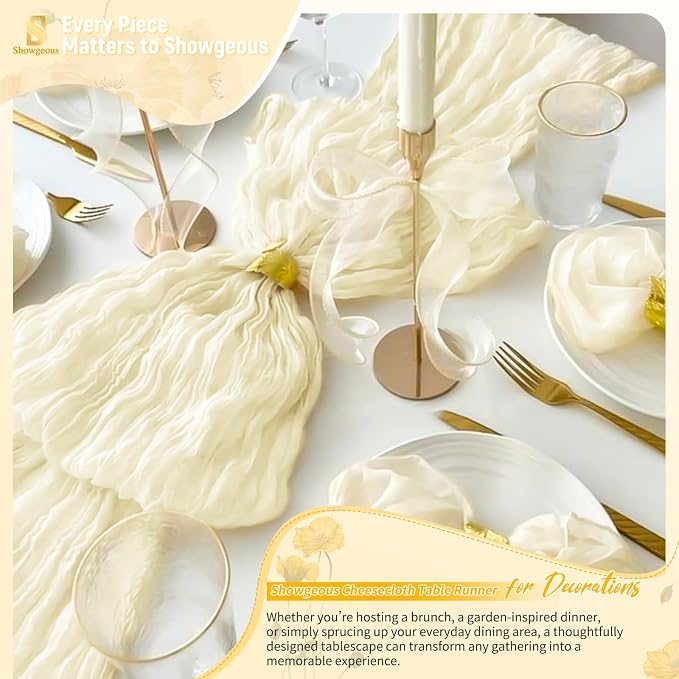 Showgeous 4 Pack Ivory Cheesecloth Table Runner, 17 x 108 Inches | Boho - Image 8