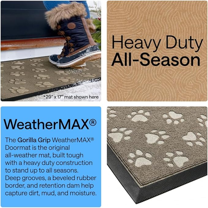 GORILLA GRIP 100% Waterproof All-Season WeatherMAX Doormat, US Designed Natural - Image 3