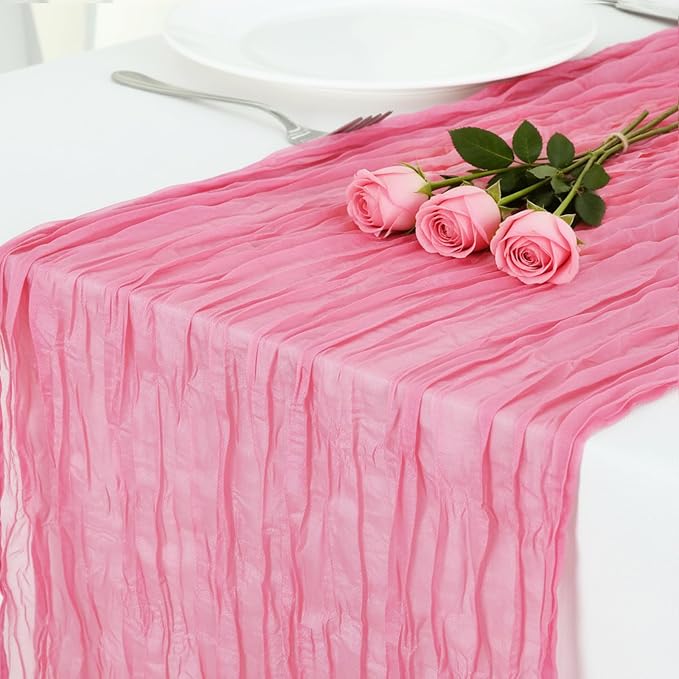3 Pack Rose Pink Cheesecloth Table Runner 120 Inch Boho Wedding Decor | by Fixwal