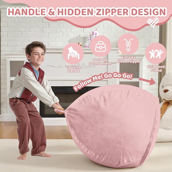 2FT Bean Bag Chair, Comfy Bean Bag Chairs with Memory Foam Filled, Fluffy Beanbag Sofa with Dutch Velvet Cover, Teardrop BeanBag Chairs for Living Room, Playroom - Light Pink