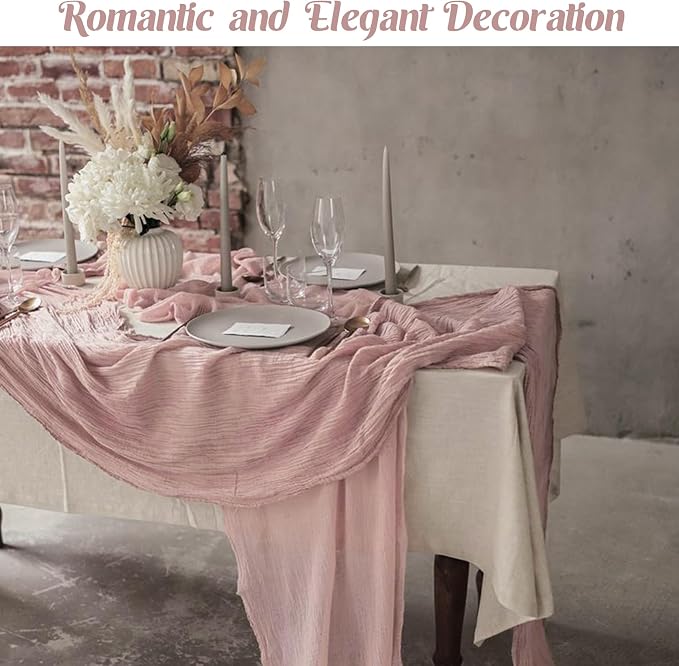 Dusty Pink 10FT Cheesecloth Table Runner Boho Gauze Fabric Table Runner Rustic - Image 6