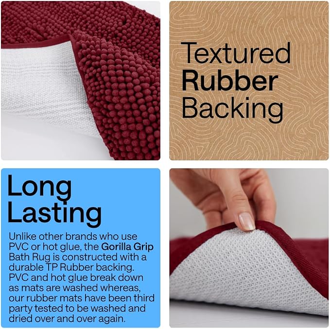 GORILLA GRIP Bath Rug Mat 44x26, Soft Absorbent Chenille, Quick Dry Microfiber - Image 3