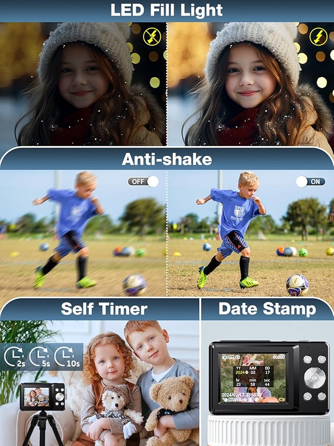 Digital Camera,FHD 1080P Kids Camera 44MP Point and Shoot Digital Cameras with 32GB Card,16X Zoom,Anti-Shake,Date Stamp,Compact Small Cameras Photography for Kids Student Teen Girl Boy(Black)